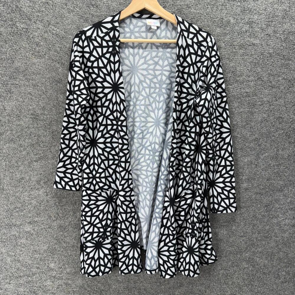 LulaRoe Top Women M Medium Black Geometric Open Front Long Sleeve Stretch Casual